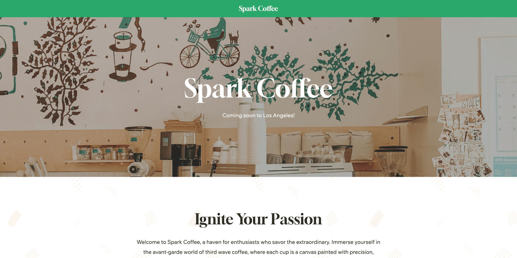 Screenshot of Spark Coffee website
